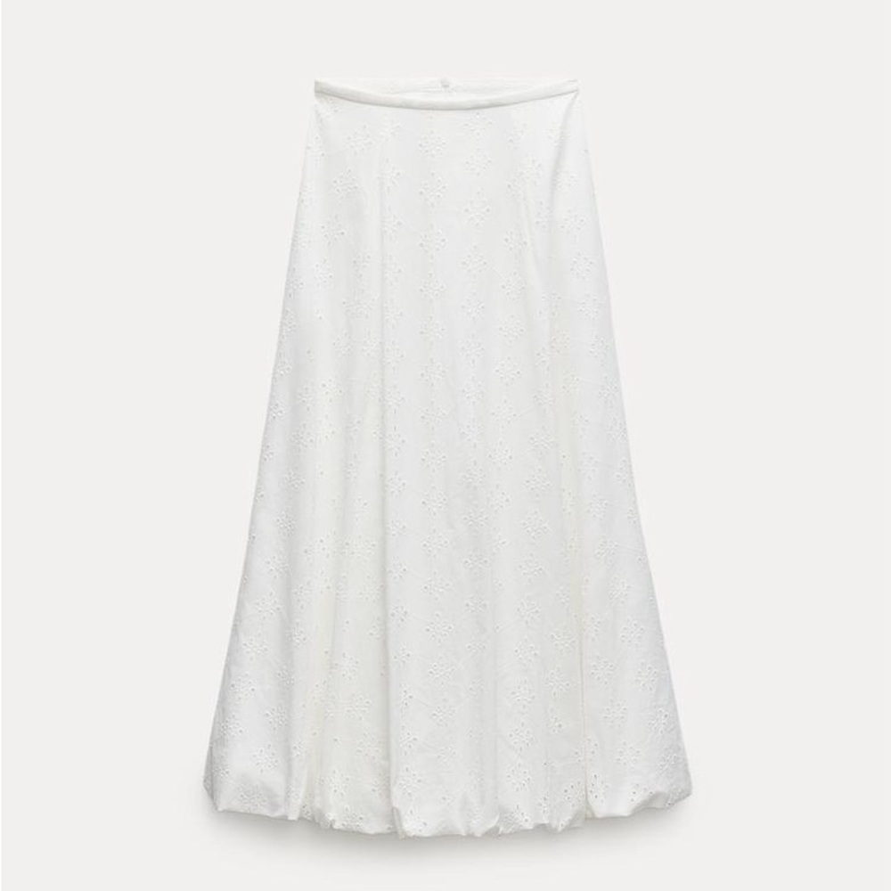 Zara embroidered 100% cotton white voluminous hem midi skirt sz.XS - Picture 15 of 16